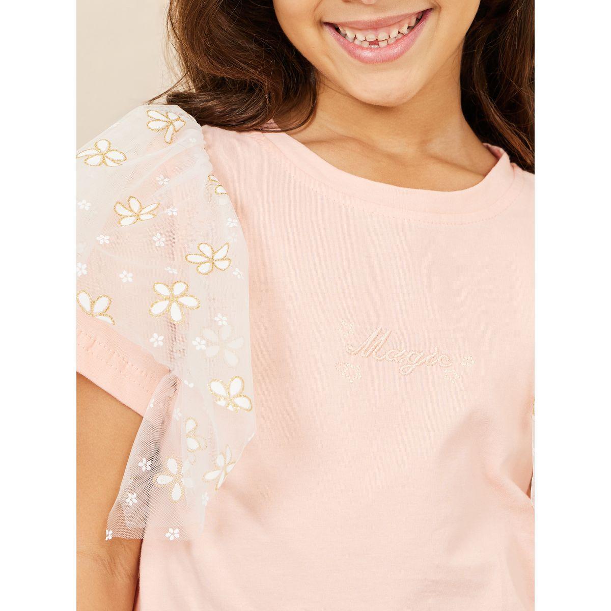 Styli Floral Puff Mesh Insert Short Sleeve Embroidery Top-girls-clothing-tshirts-image-3