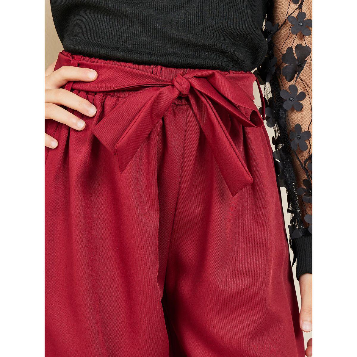 Styli Floral Applique Mesh Sleeves Top and Self Tie Waist Pant Set-girls-clothing-setsandcoords-image-4