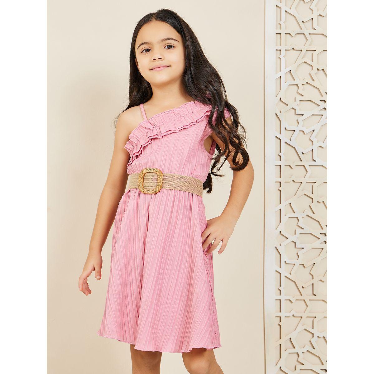 فستان بطول الركبة  مع كتف واحد وكشكش-girls-clothing-dressesandjumpsuits-image-2