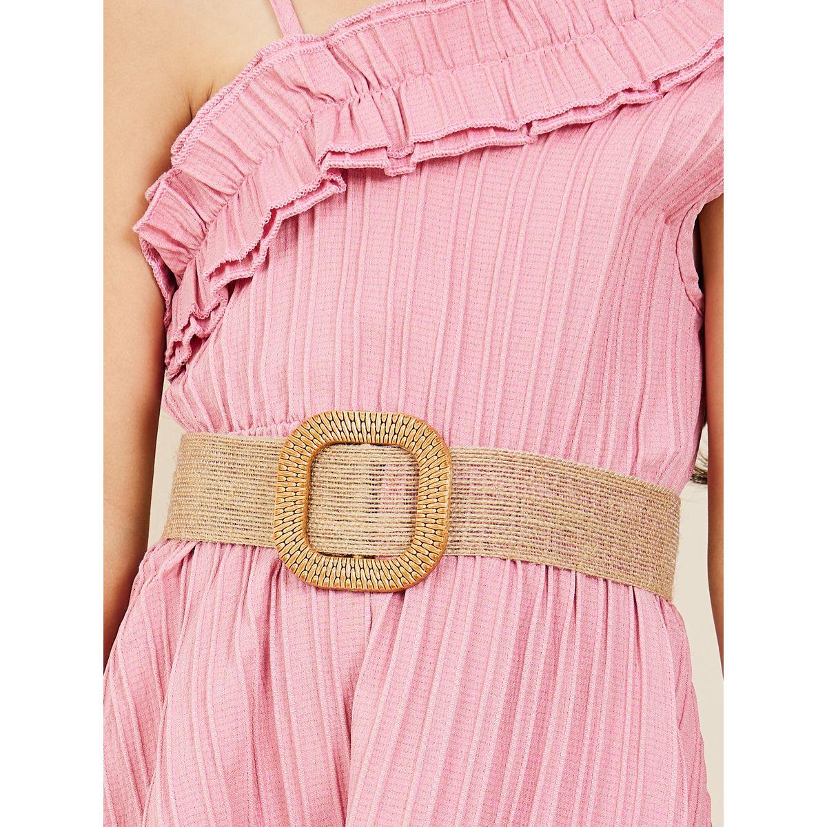 Styli One Shoulder Ruffle Trim A-Line Knee Length Dress-girls-clothing-dressesandjumpsuits-image-3