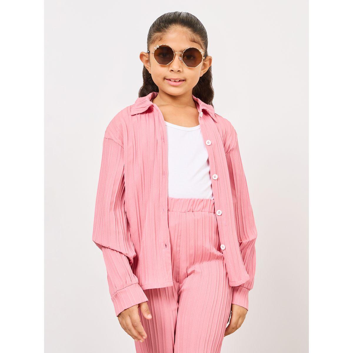 Styli Stripe Textured Shirt & Straight Leg Pants Set-girls-clothing-setsandcoords-image-3