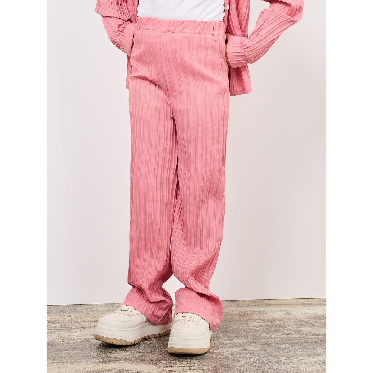 Styli Stripe Textured Shirt & Straight Leg Pants Set-girls-clothing-setsandcoords-image-4