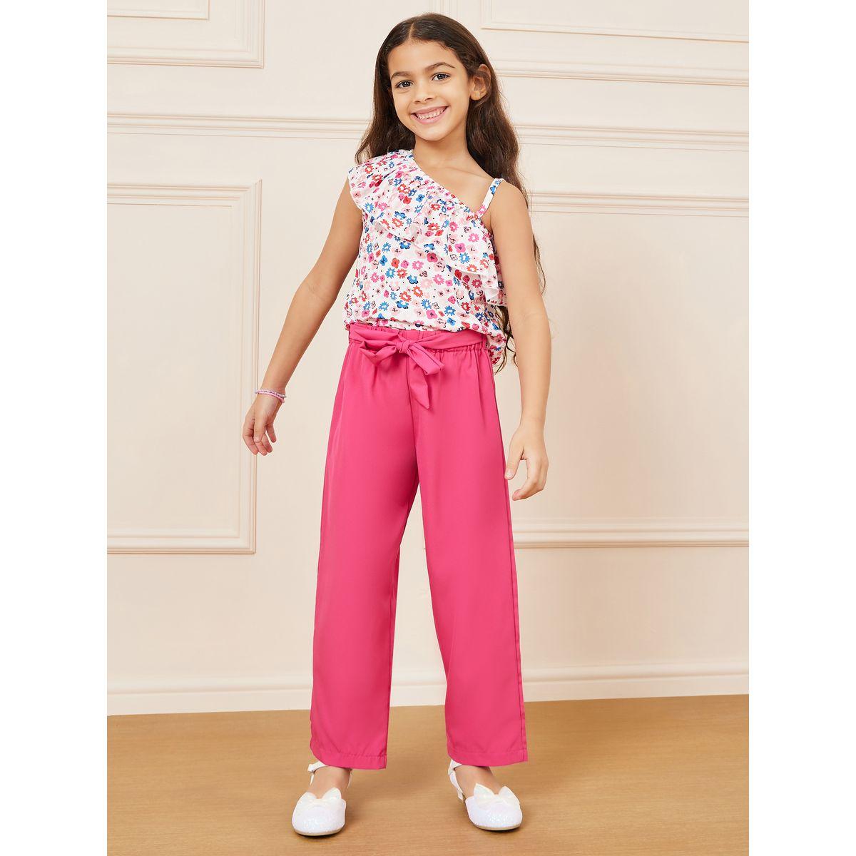 مجموعة من بنطال بأرجل مستقيمة وبلوزة بكتف واحد-girls-clothing-setsandcoords-image-1