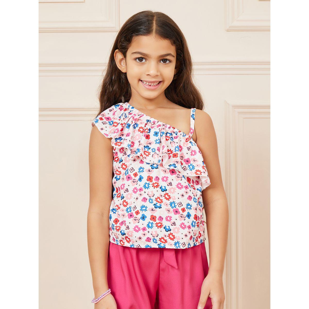 مجموعة من بنطال بأرجل مستقيمة وبلوزة بكتف واحد-girls-clothing-setsandcoords-image-4