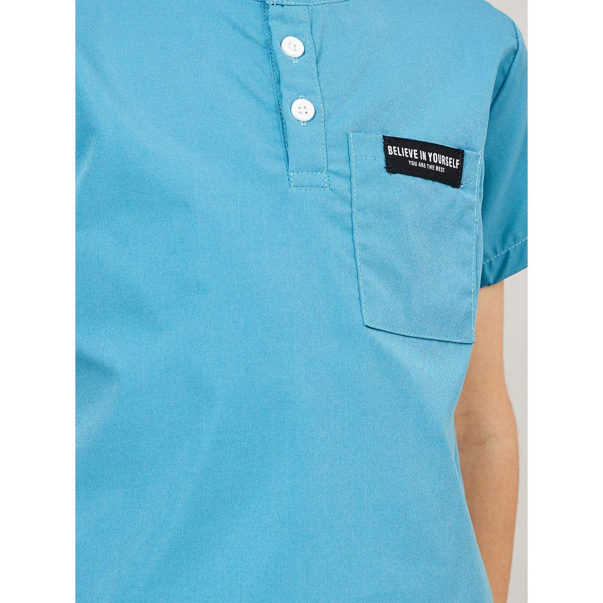 Styli Solid Mandarin Collar T-Shirt & Shorts Set-boys-clothing-setsandcoords-image-3