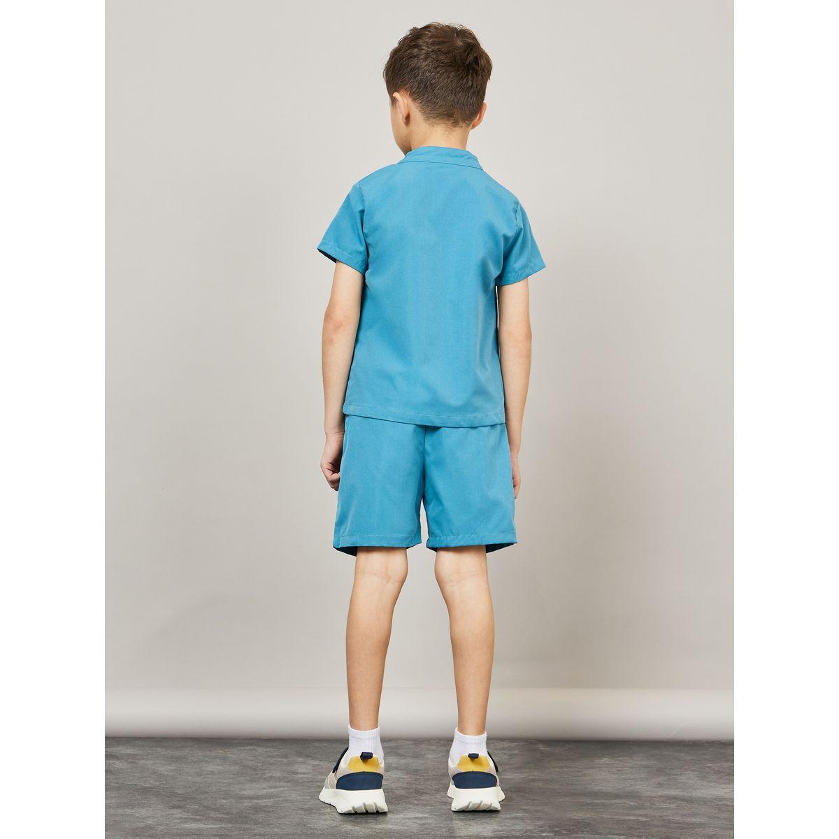Styli Solid Mandarin Collar T-Shirt & Shorts Set-boys-clothing-setsandcoords-image-5