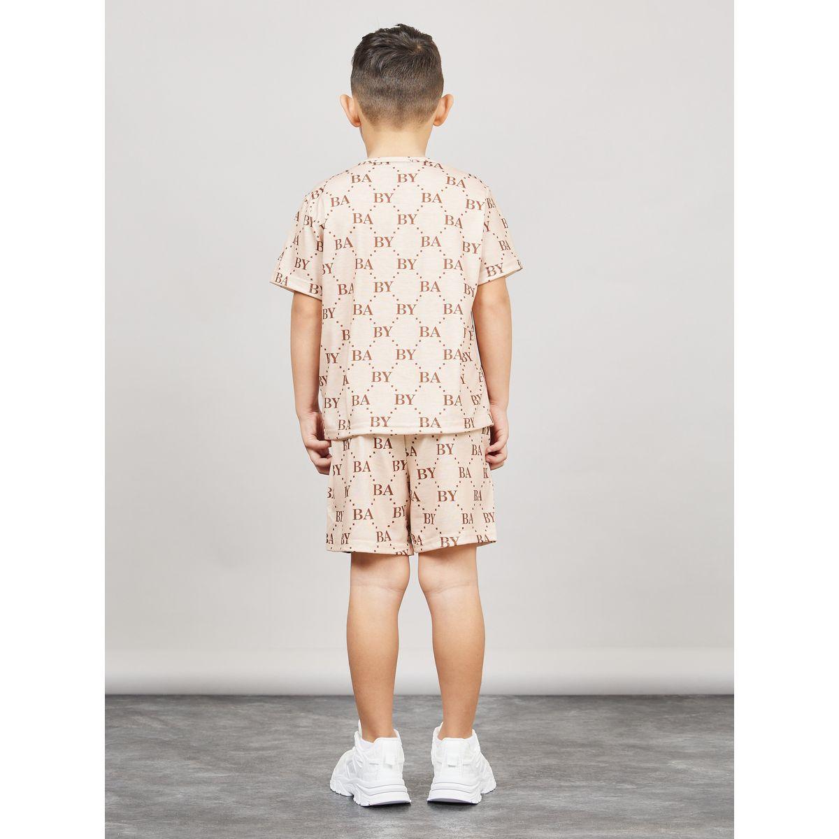 Styli All Over Text Print Pocket Detail T-Shirt & Shorts Set-boys-clothing-setsandcoords-image-5