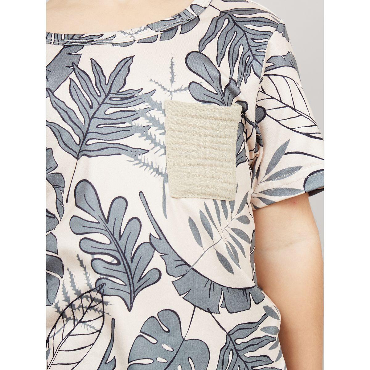Styli Tropical Print T-Shirt with Short Sleeves & Textured Shorts Set-boys-clothing-setsandcoords-image-3