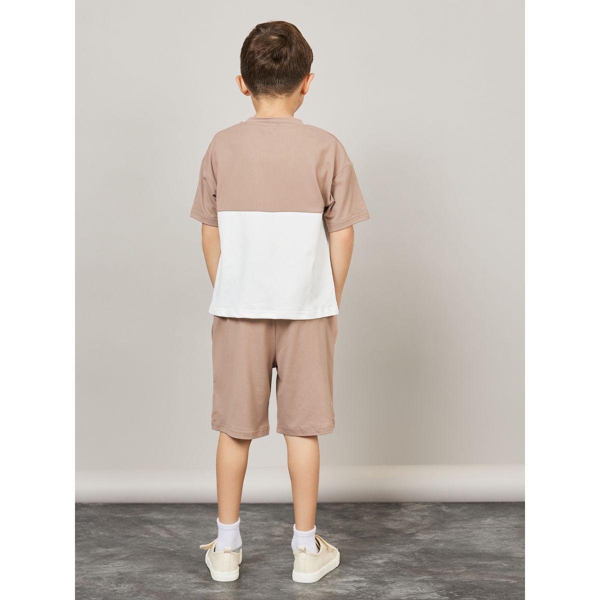 Styli Colorblock Slogan Print T-Shirt & Shorts Set-boys-clothing-setsandcoords-image-5