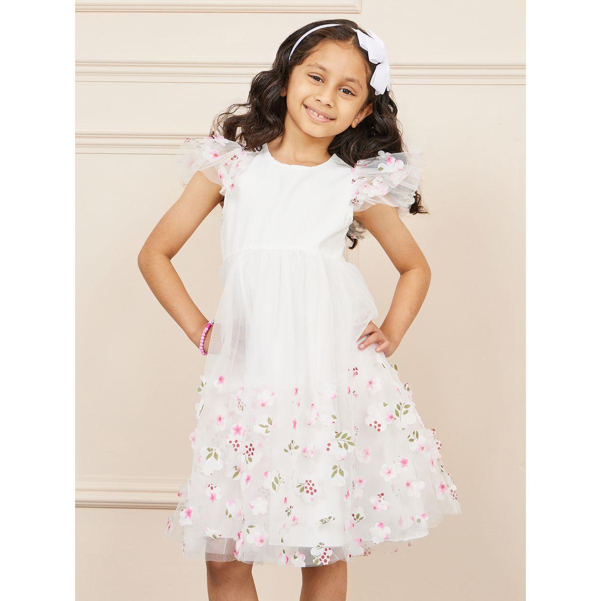 Styli Limited Floral Applique Mesh Overlay Ruffle Sleeve A-Line Dress-girls-clothing-dressesandjumpsuits-image-2