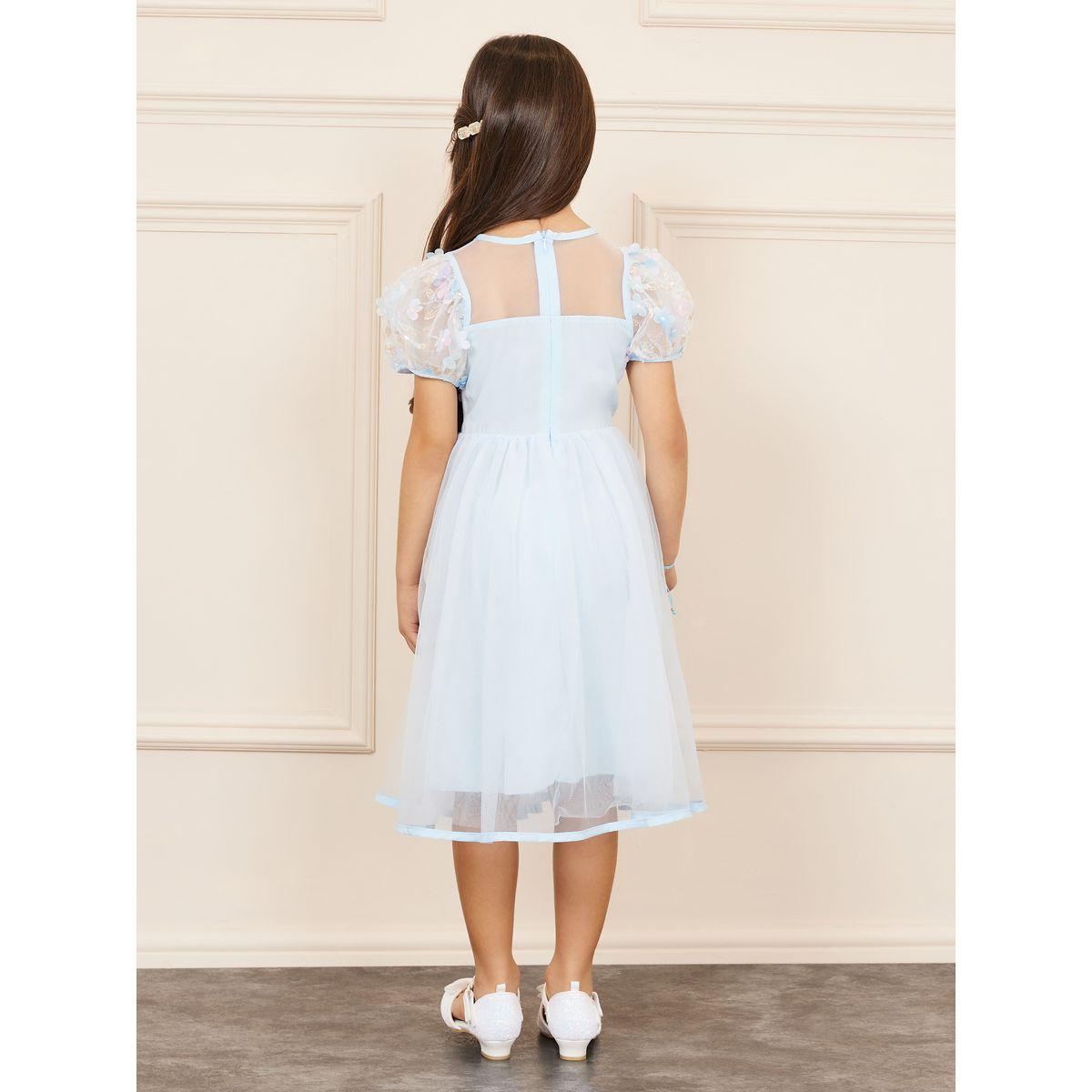 فستان ستيلي ليميتد بتفصيل الترتر بطبقة شبكية بأكمام منتفخة-girls-clothing-dressesandjumpsuits-image-4