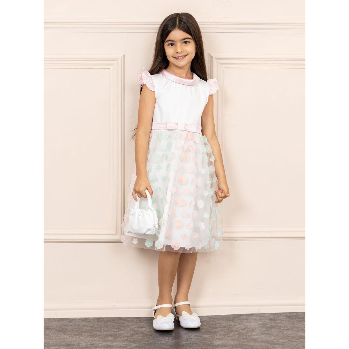 Styli Limited Floral Applique Mesh Insert Satin Round Neck Bow Detail Dress-girls-clothing-dressesandjumpsuits-image-1