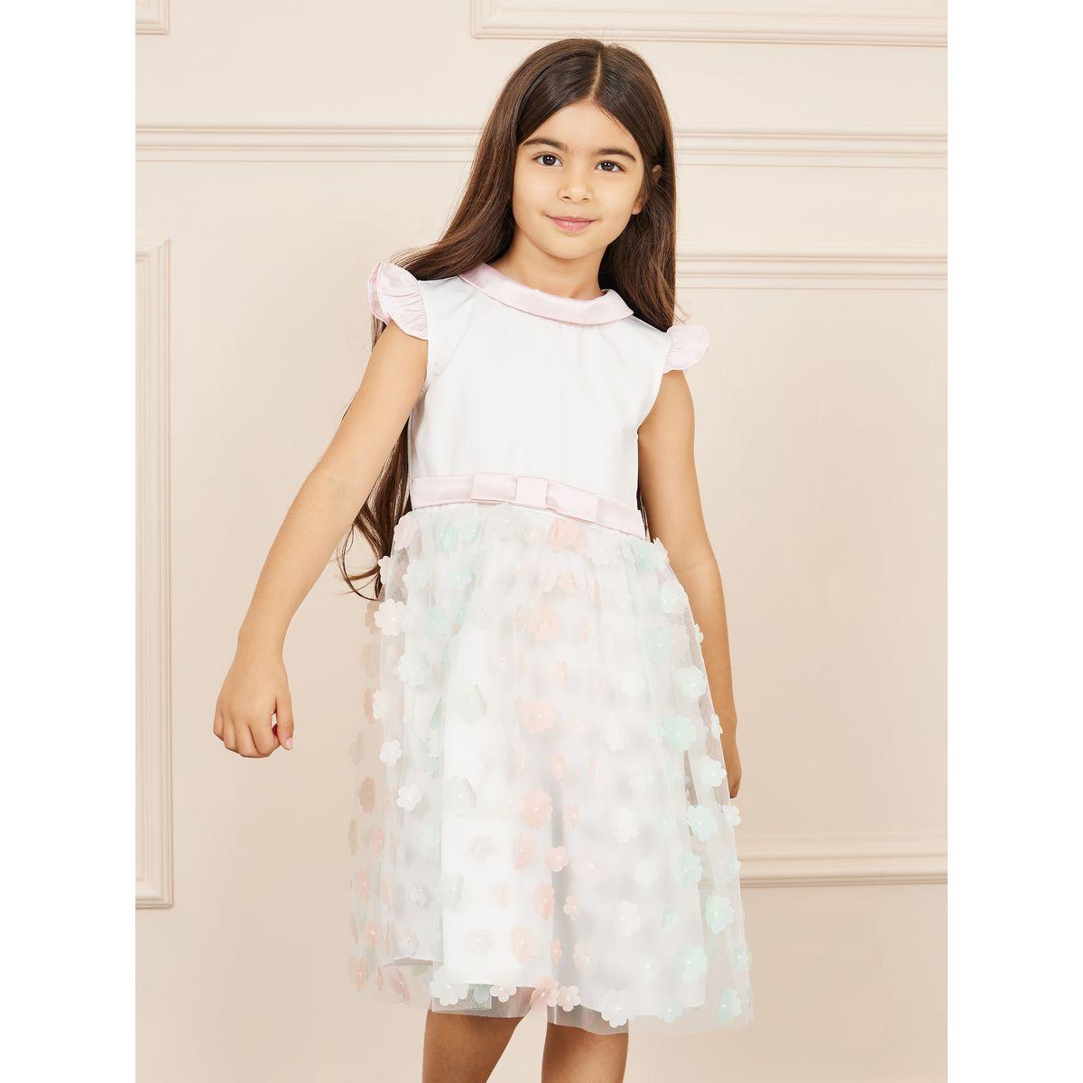 Styli Limited Floral Applique Mesh Insert Satin Round Neck Bow Detail Dress-girls-clothing-dressesandjumpsuits-image-2