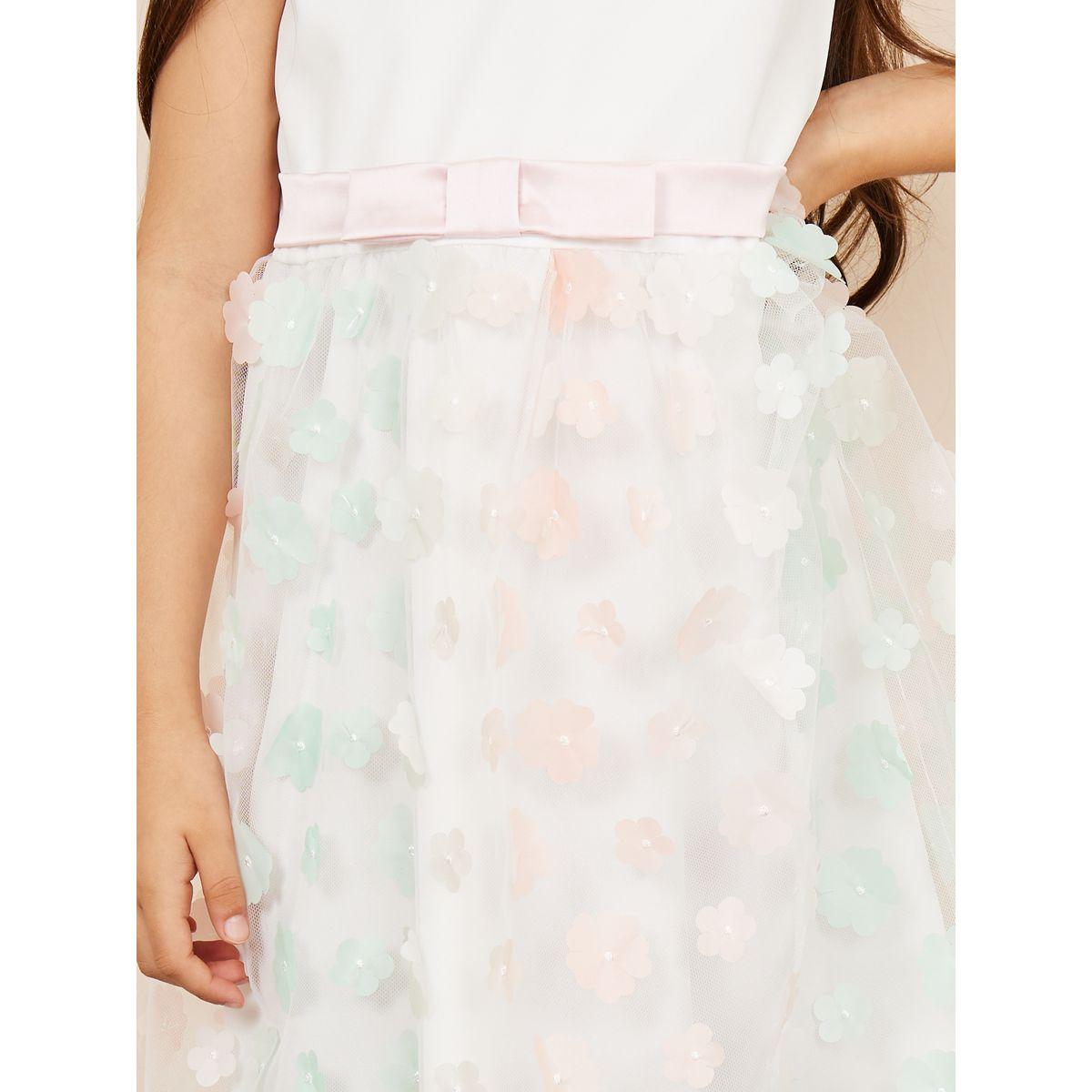 Styli Limited Floral Applique Mesh Insert Satin Round Neck Bow Detail Dress-girls-clothing-dressesandjumpsuits-image-3