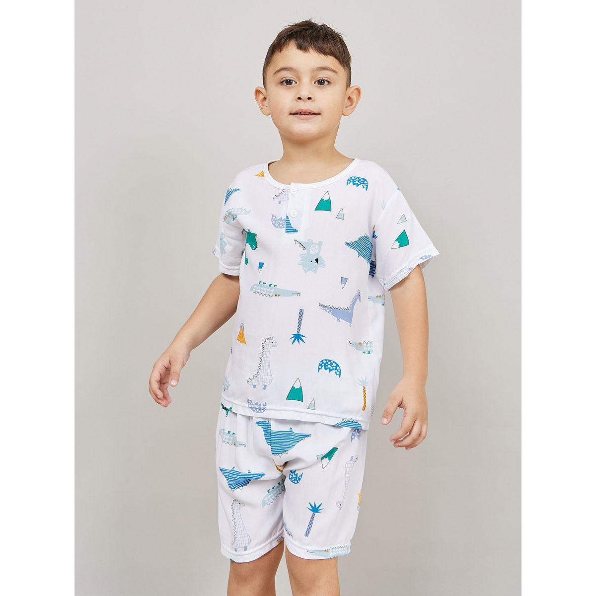 Styli All Over Dinosaur Print T-Shirt & Shorts Set-boys-clothing-nightwear-image-2