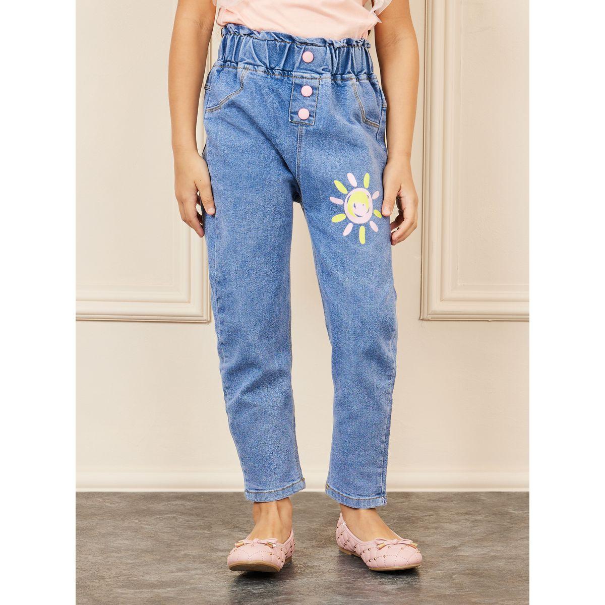 Styli Graphic Print Paperbag Waist Button Front Jeans-girls-clothing-bottoms-jeansandjeggings-image-1