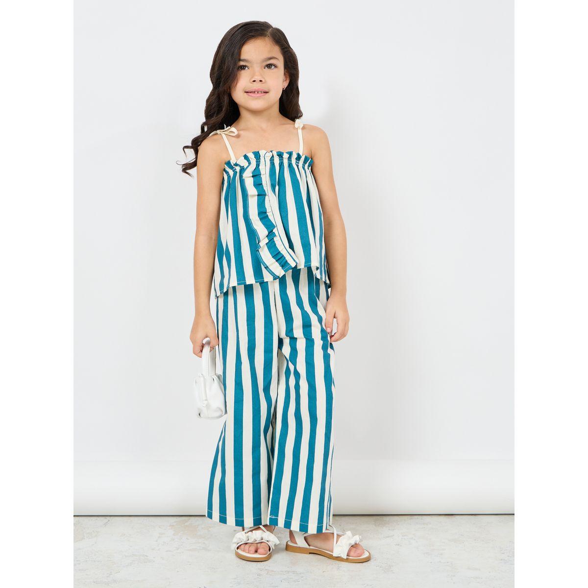 مجموعة من بنطال بارجل واسعة مع بلوزة كامي مزينة بكشكش-girls-clothing-setsandcoords-image-1
