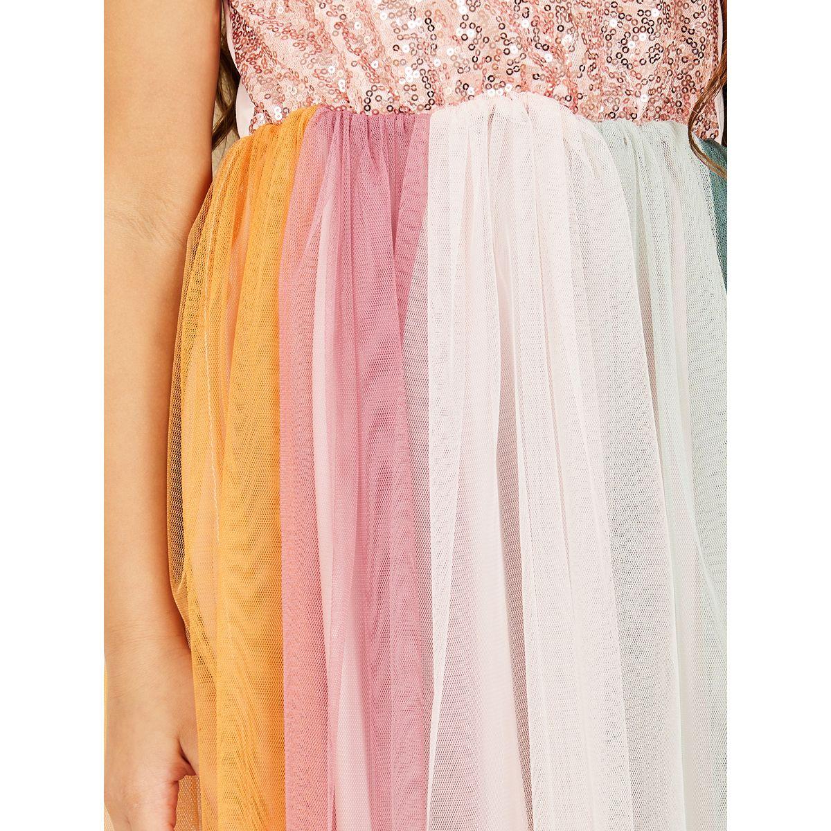 Styli Sequin Detail Colorblock Mesh Insert Dress-girls-clothing-dressesandjumpsuits-image-3