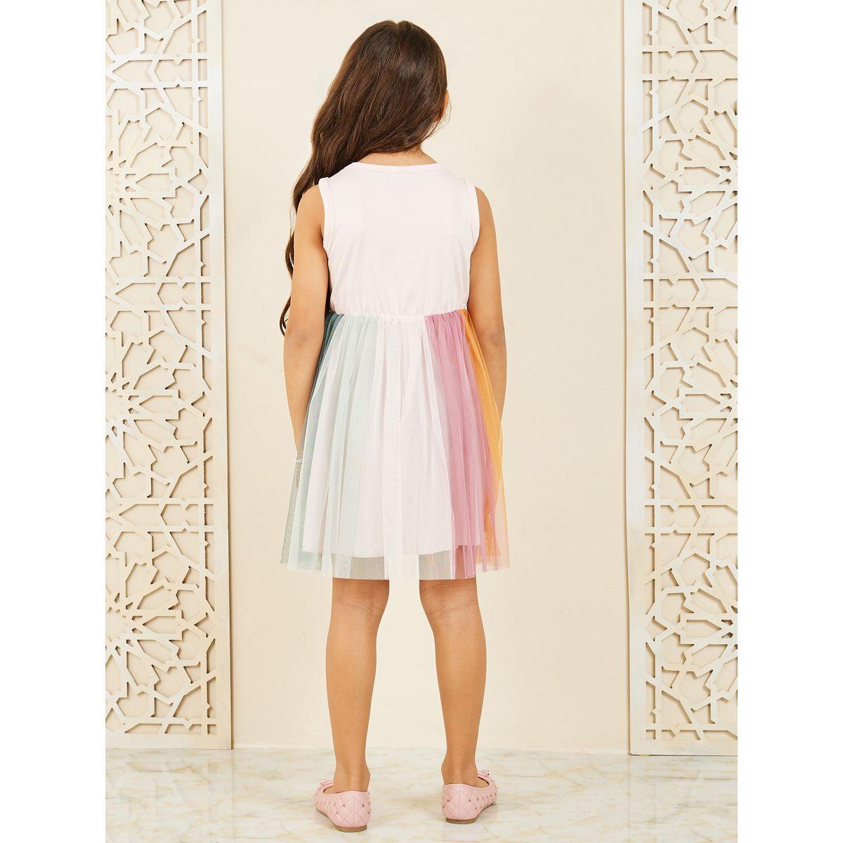 Styli Sequin Detail Colorblock Mesh Insert Dress-girls-clothing-dressesandjumpsuits-image-4