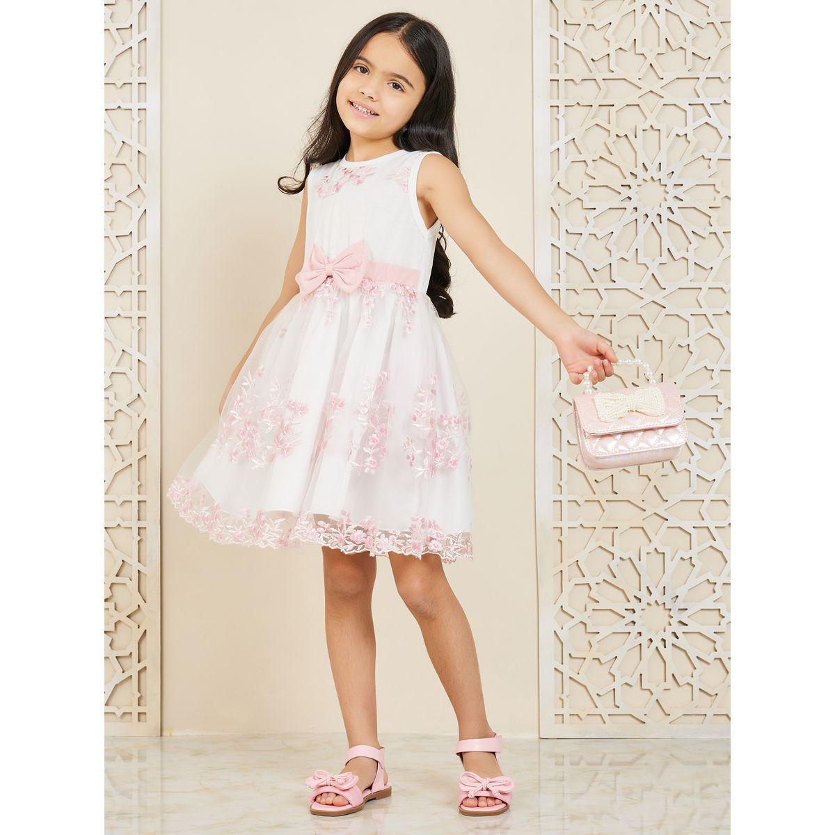 Styli Embroidered Mesh Hem Bow Detail Dress-girls-clothing-dressesandjumpsuits-image-1