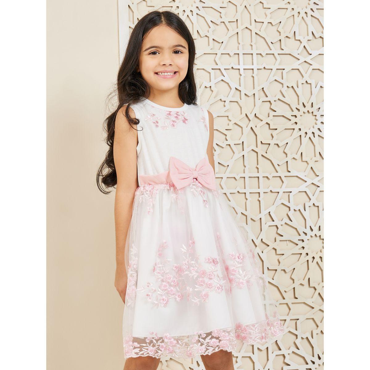 Styli Embroidered Mesh Hem Bow Detail Dress-girls-clothing-dressesandjumpsuits-image-2