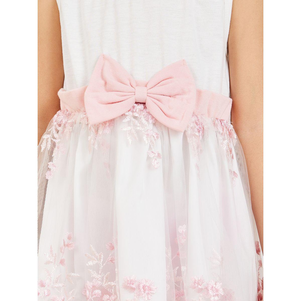 Styli Embroidered Mesh Hem Bow Detail Dress-girls-clothing-dressesandjumpsuits-image-3