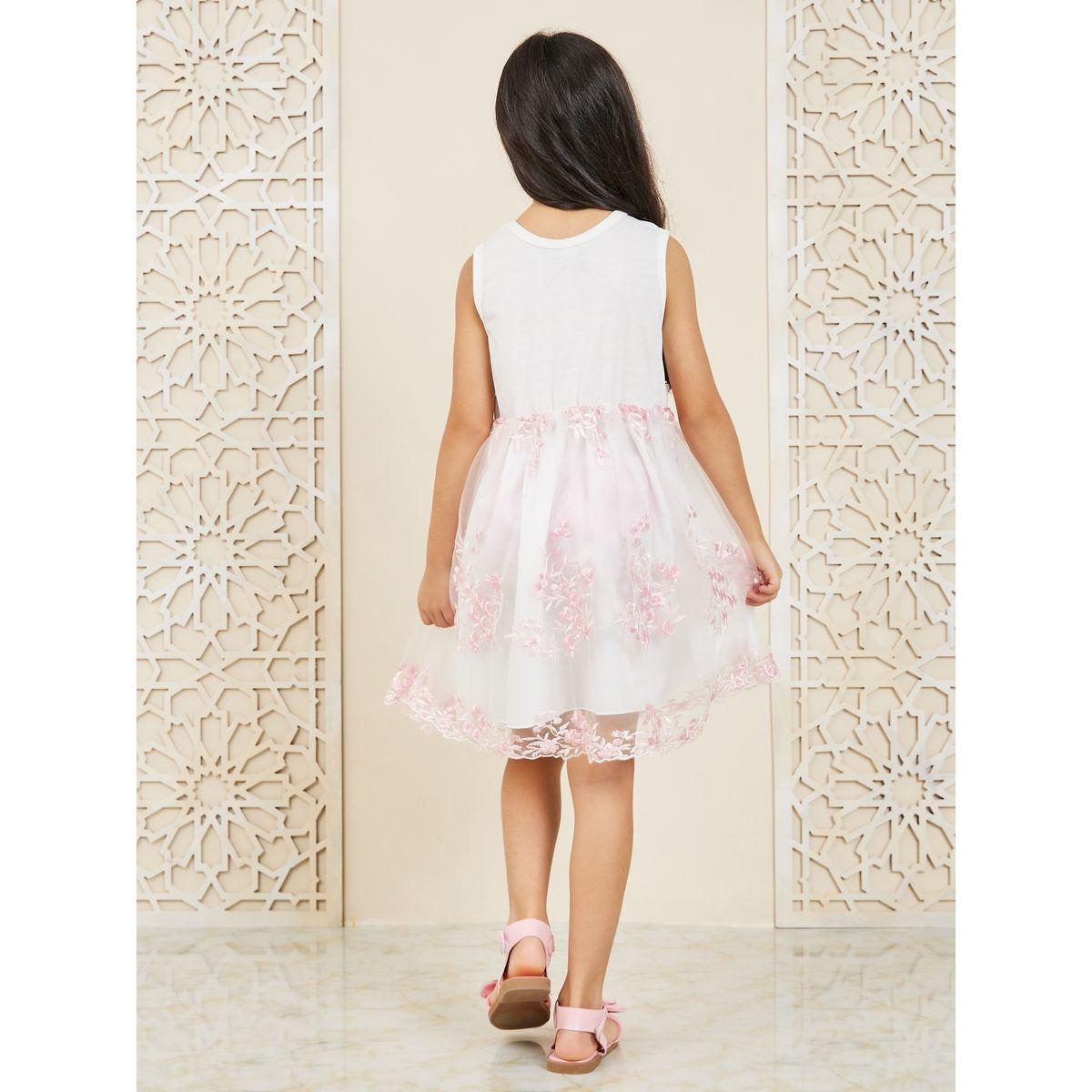 Styli Embroidered Mesh Hem Bow Detail Dress-girls-clothing-dressesandjumpsuits-image-4