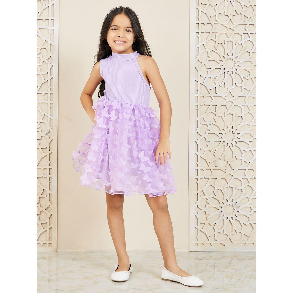 Styli Butterfly Applique Mesh Hem Halter Neck Dress-girls-clothing-dressesandjumpsuits-image-1