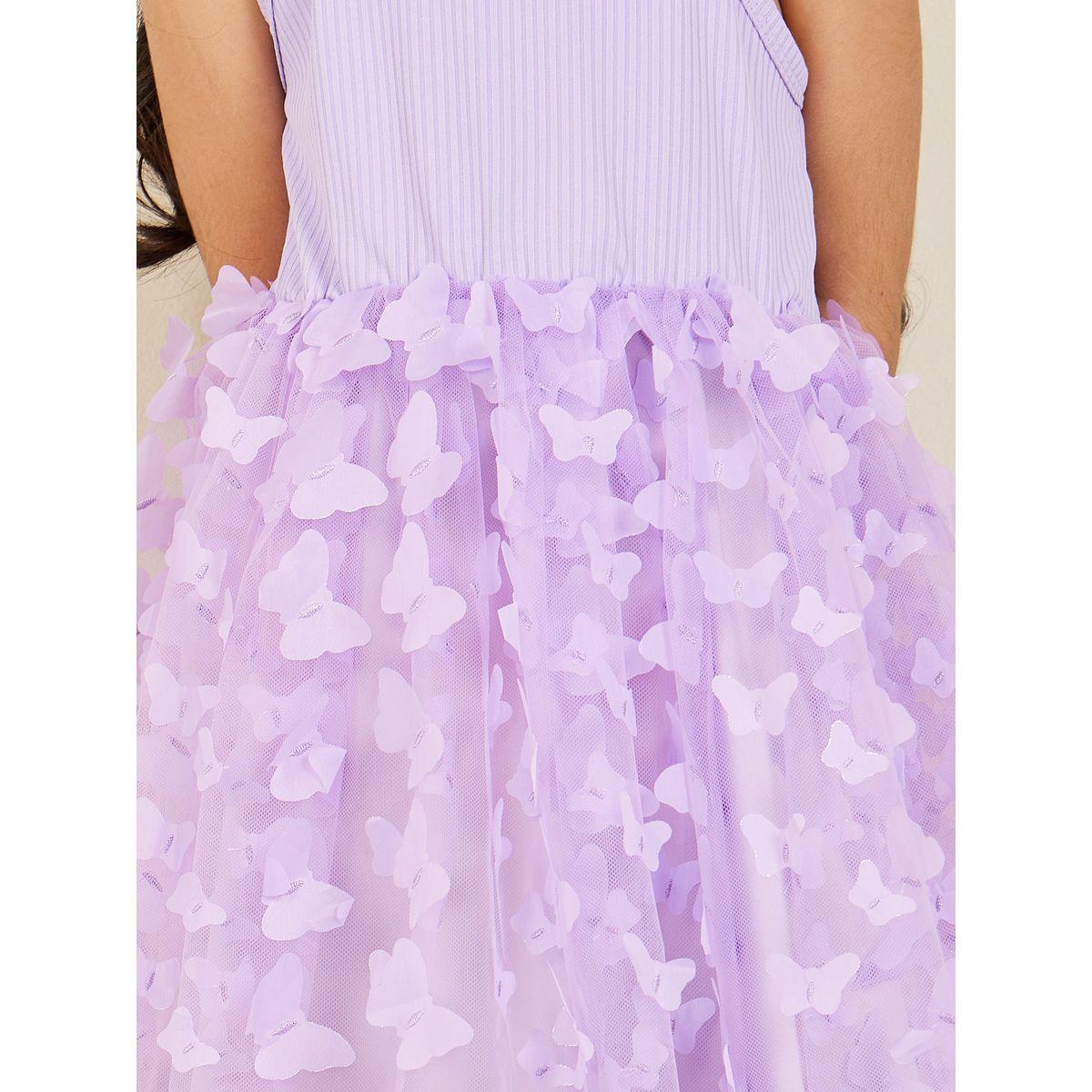 Styli Butterfly Applique Mesh Hem Halter Neck Dress-girls-clothing-dressesandjumpsuits-image-3