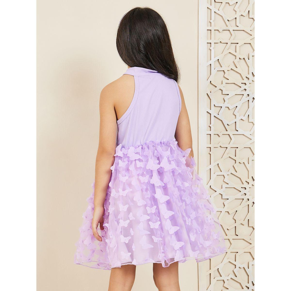 فستان بياقة هولتر مزين بفراشات-girls-clothing-dressesandjumpsuits-image-4