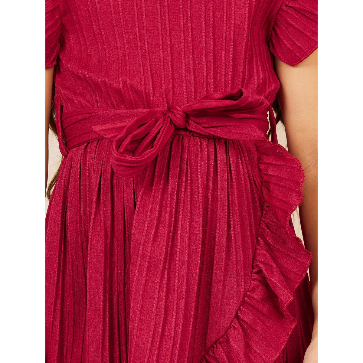 فستان بتفاصيل بارزة الملمس مع كشكش ورباط خصر-girls-clothing-dressesandjumpsuits-image-3