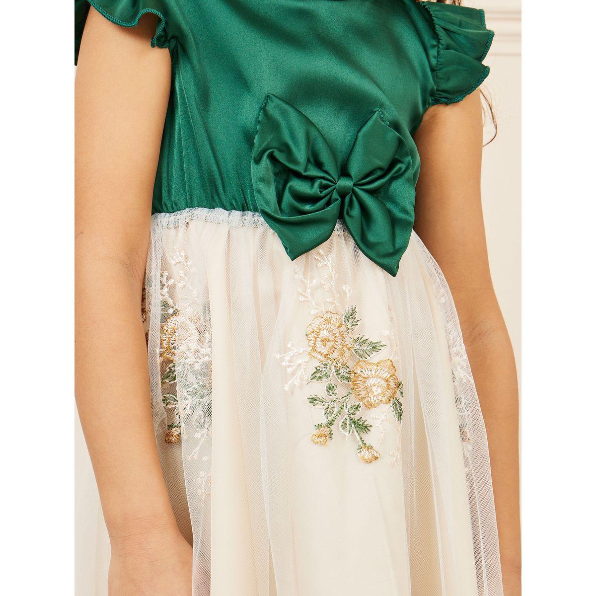 Styli Satin Bow Detail Floral Embroidered Mesh Hem Dress-girls-clothing-dressesandjumpsuits-image-3