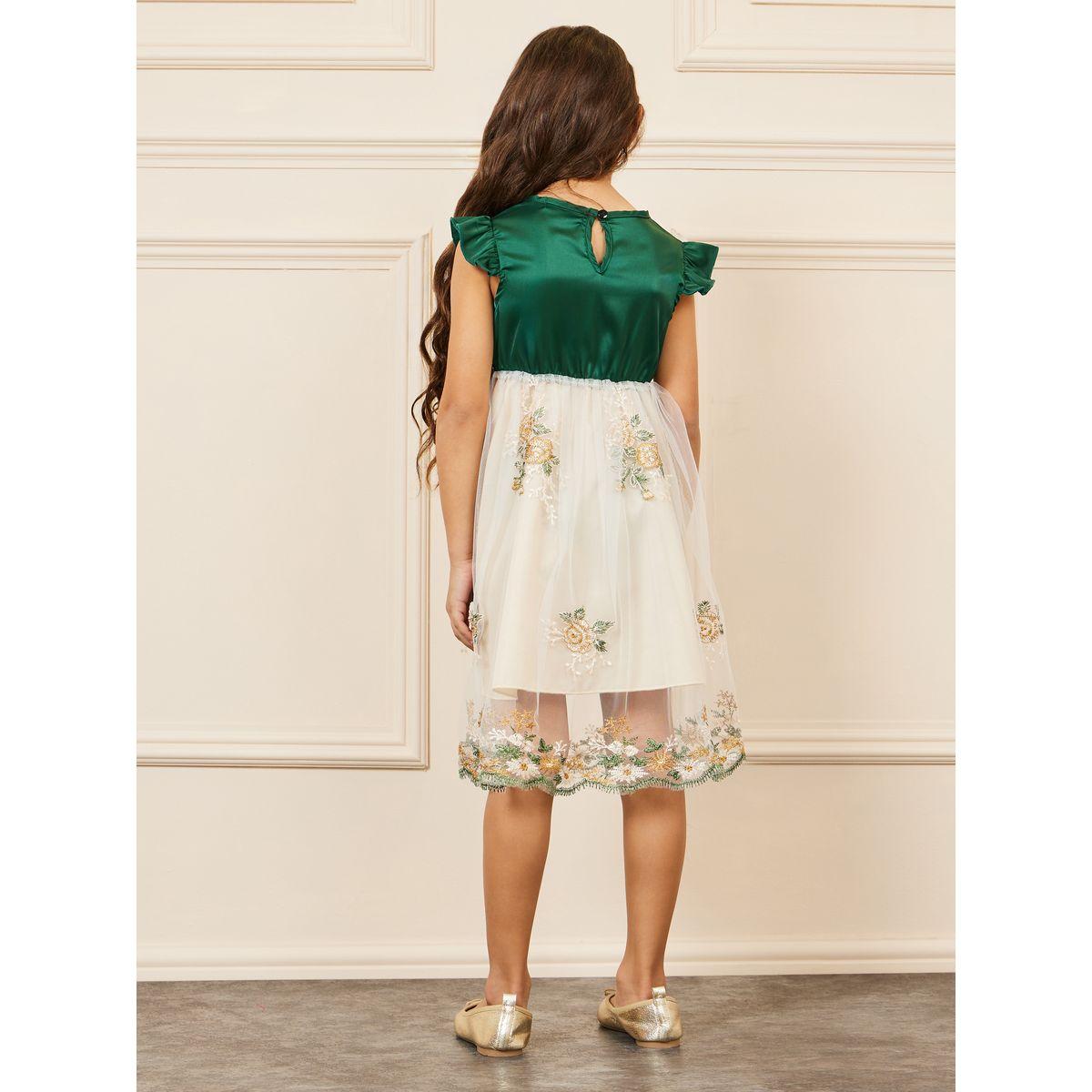 Styli Satin Bow Detail Floral Embroidered Mesh Hem Dress-girls-clothing-dressesandjumpsuits-image-4