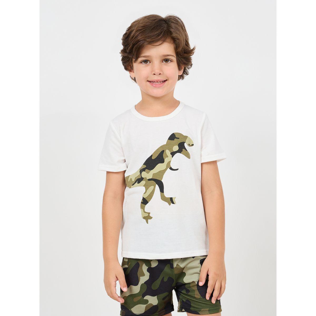 Styli Dinosaur Print T-shirt and Camo Print Short Set-boys-clothing-nightwear-image-2