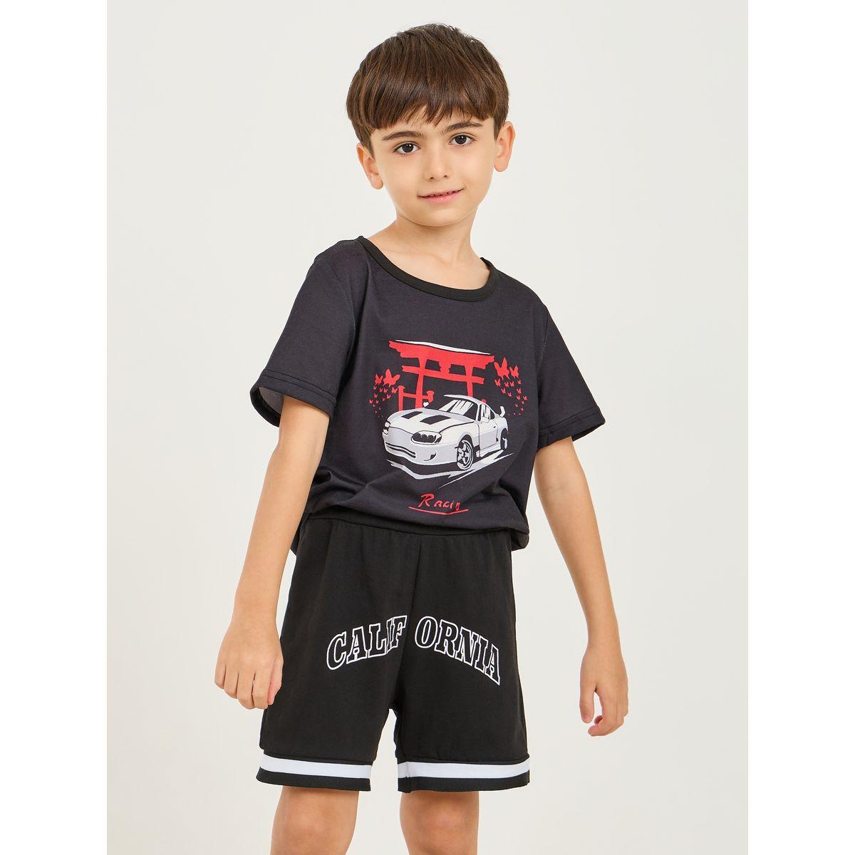 Styli Graphic Print Short Sleeve T-Shirt & Shorts Set-boys-clothing-nightwear-image-2
