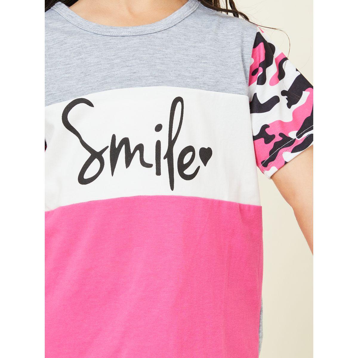 Styli Colorblock Smile Printed T-shirt & Short Set-girls-clothing-nightwear-image-3