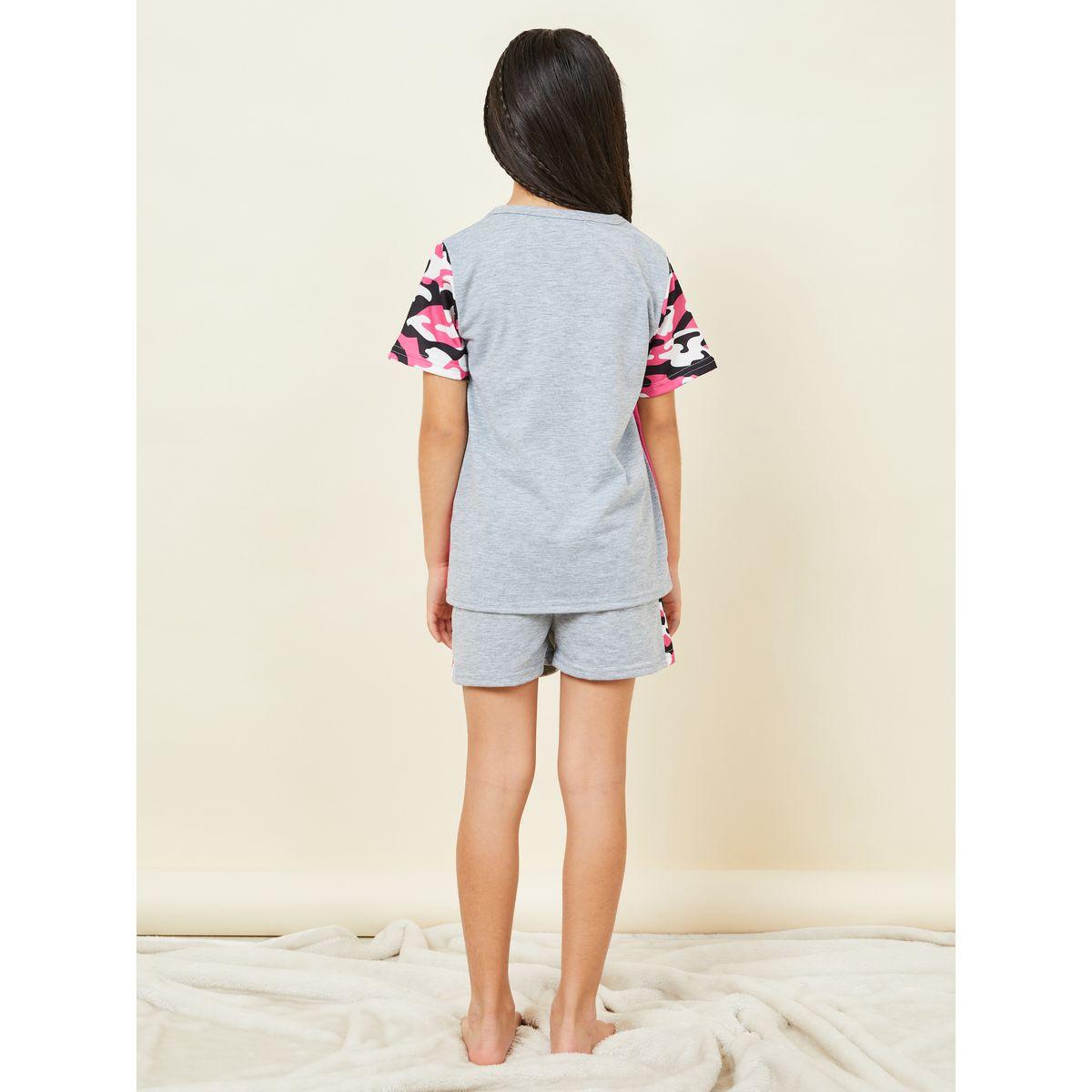 Styli Colorblock Smile Printed T-shirt & Short Set-girls-clothing-nightwear-image-4