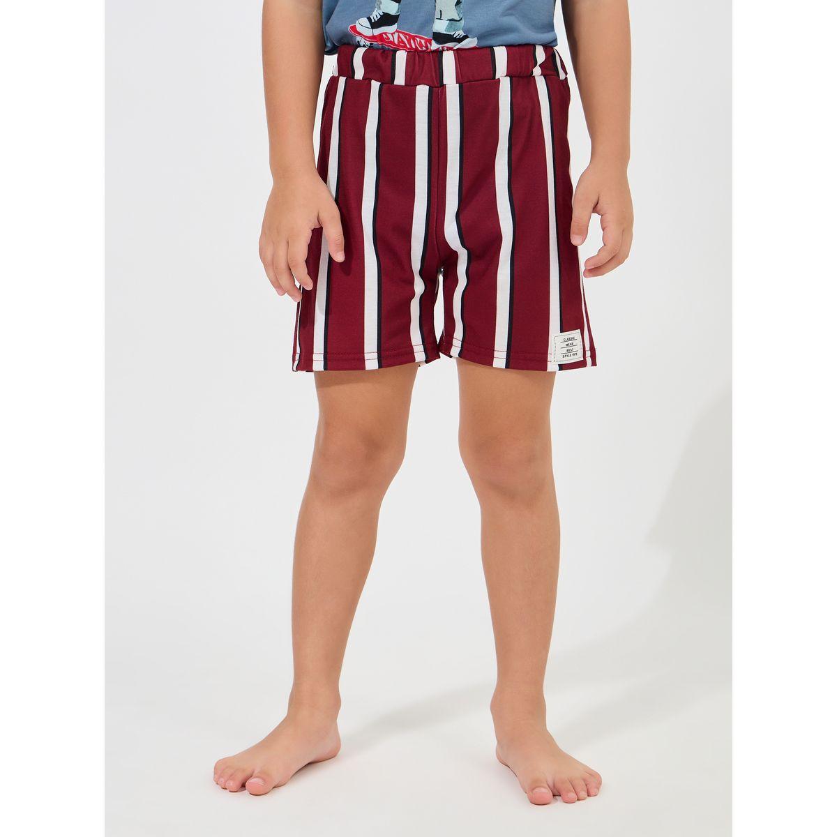 Styli Bear Print T-Shirt & Striped Shorts Set-boys-clothing-nightwear-image-5