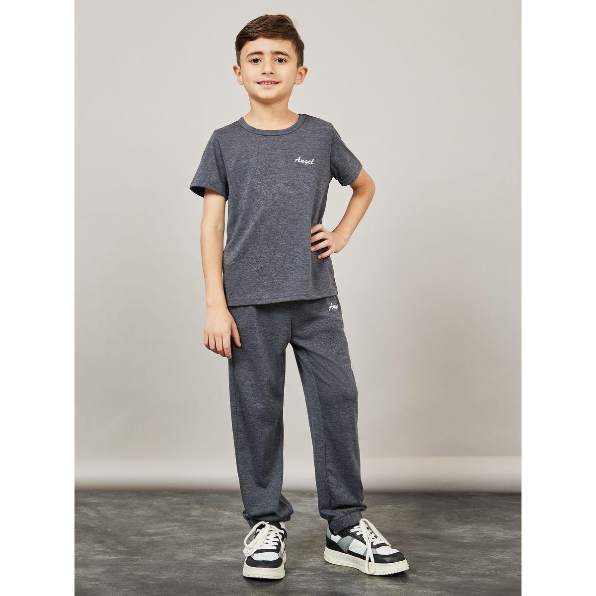 Styli Placement Print Melange T-Shirt & Jogger Set-boys-clothing-setsandcoords-image-1