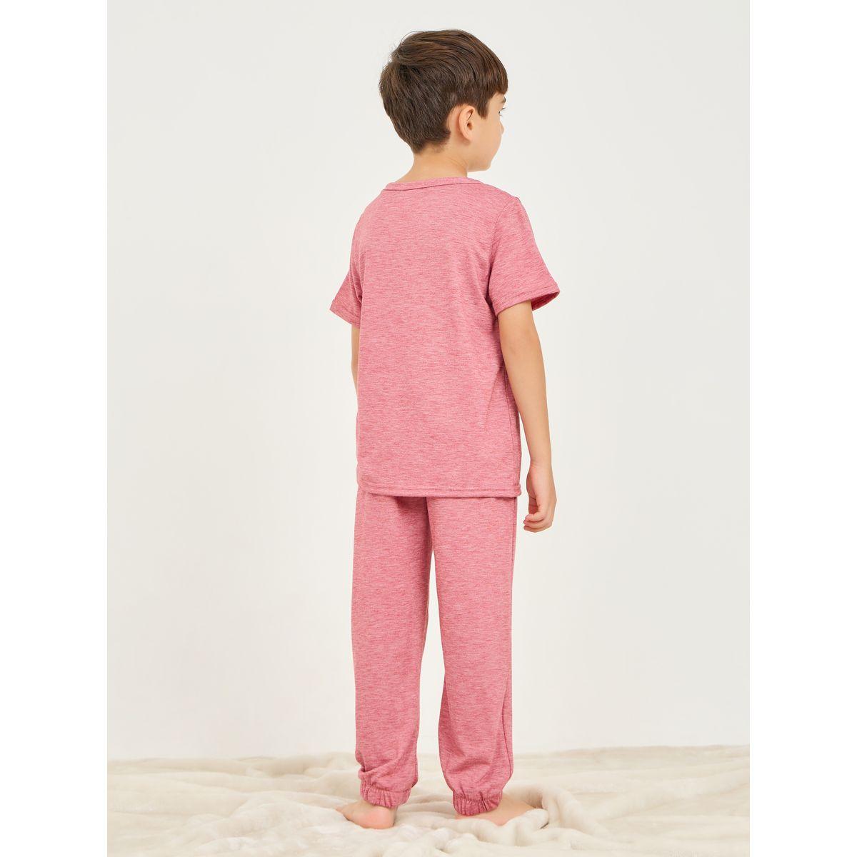 Styli Placement Print Melange T-Shirt & Joggers Set-boys-clothing-nightwear-image-5