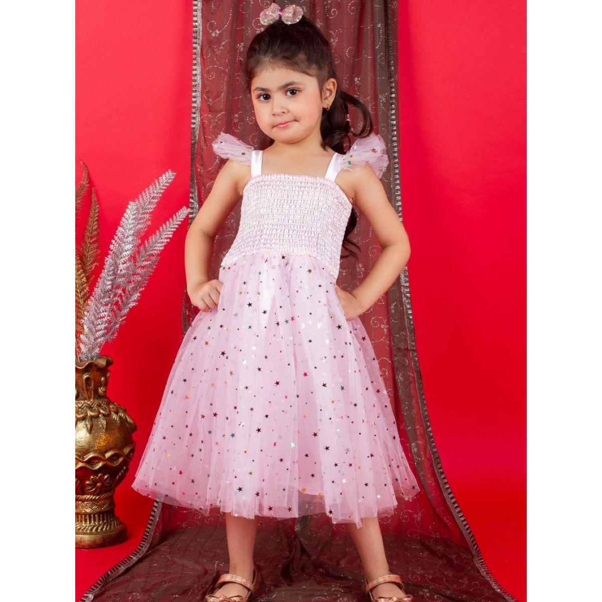 Star Foil Print Smocked Mesh Insert A-Line Dress-girls-clothing-dressesandjumpsuits-image-1
