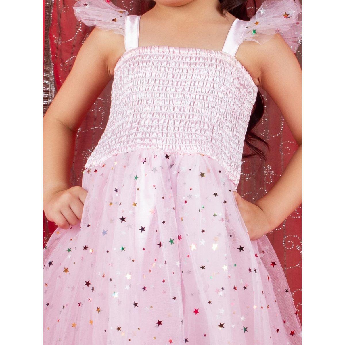 Star Foil Print Smocked Mesh Insert A-Line Dress-girls-clothing-dressesandjumpsuits-image-5