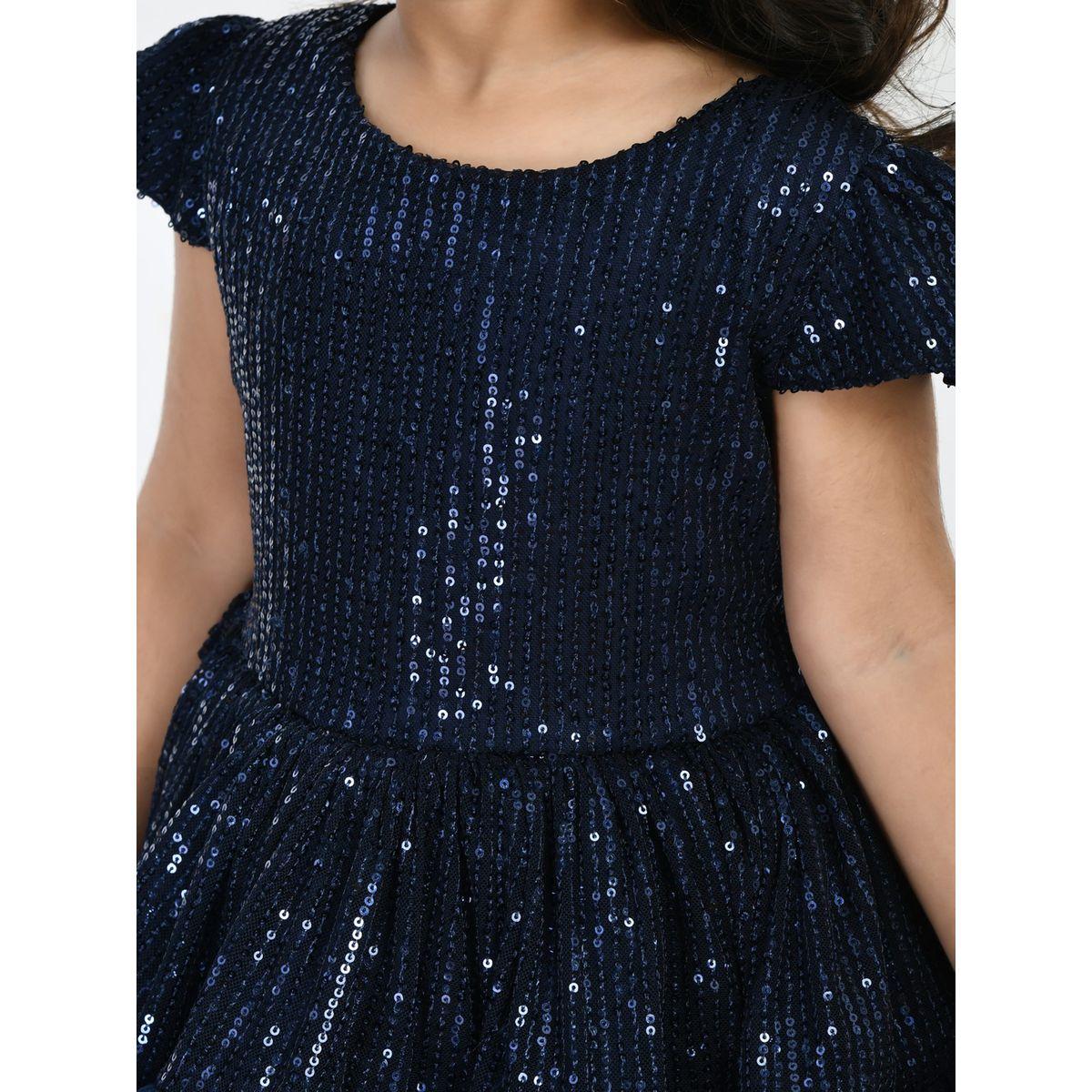 Sequin Detail Mesh Hem Skater Dress-girls-clothing-dressesandjumpsuits-image-5