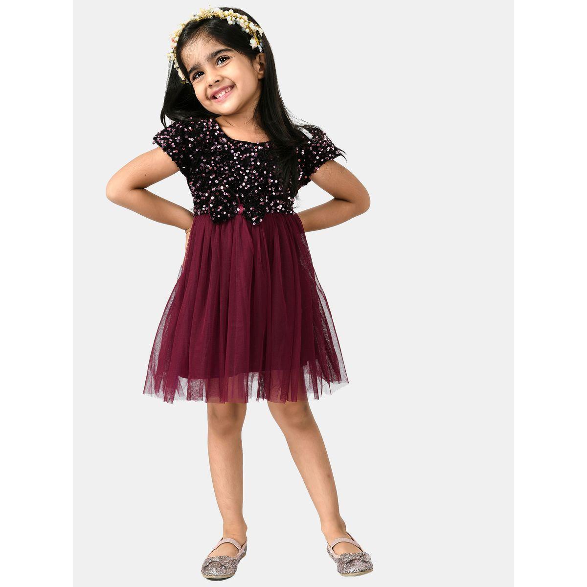 Sequin Detail Bow Applique Mesh Insert Dress-girls-clothing-dressesandjumpsuits-image-1