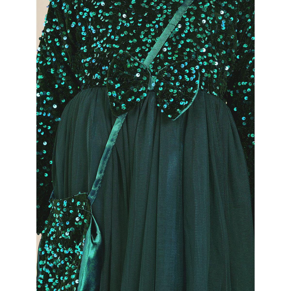 Bella Moda X Styli  Sequin Detail Mesh Overlay Dress with Sling Bag-girls-clothing-dressesandjumpsuits-image-3