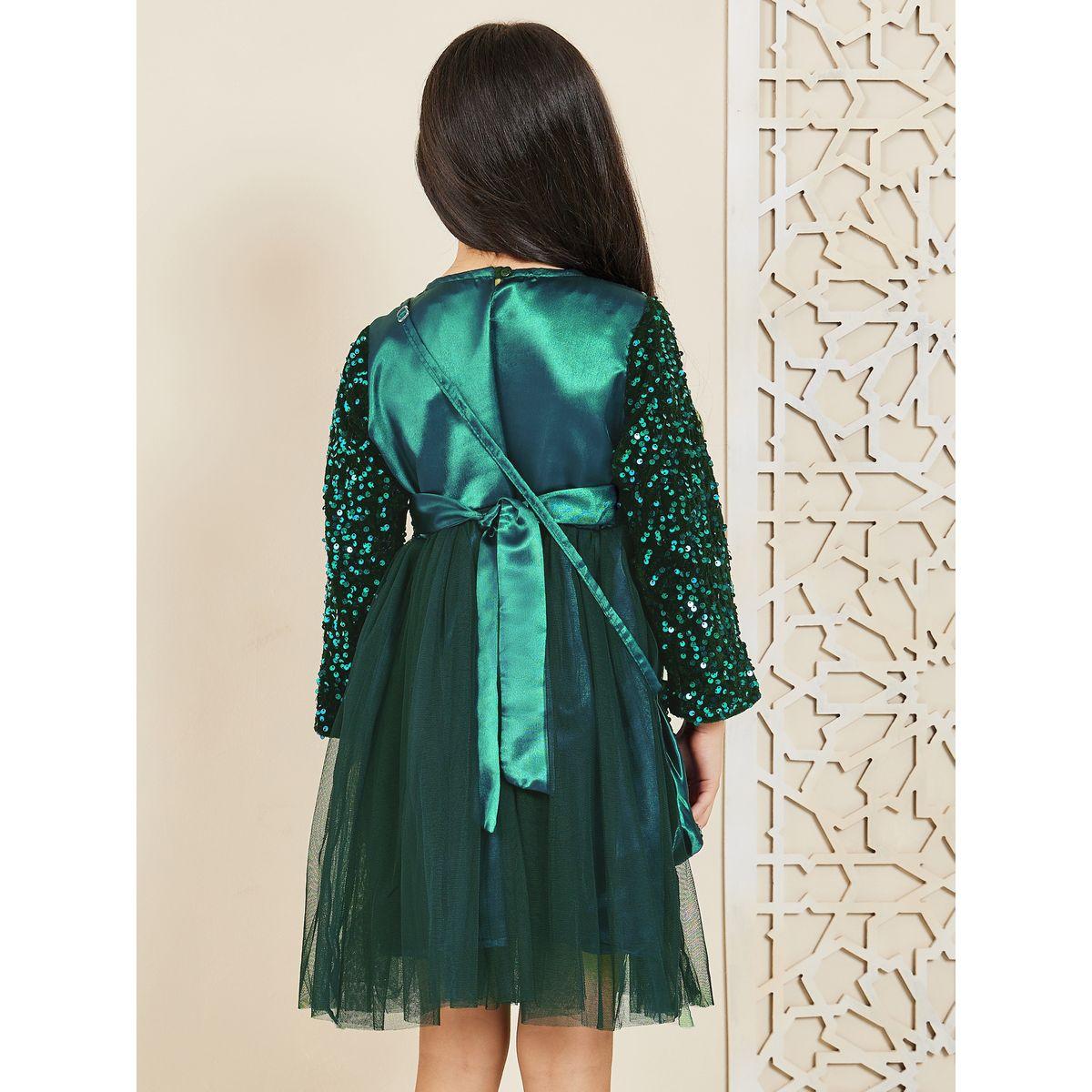 Bella Moda X Styli  Sequin Detail Mesh Overlay Dress with Sling Bag-girls-clothing-dressesandjumpsuits-image-4