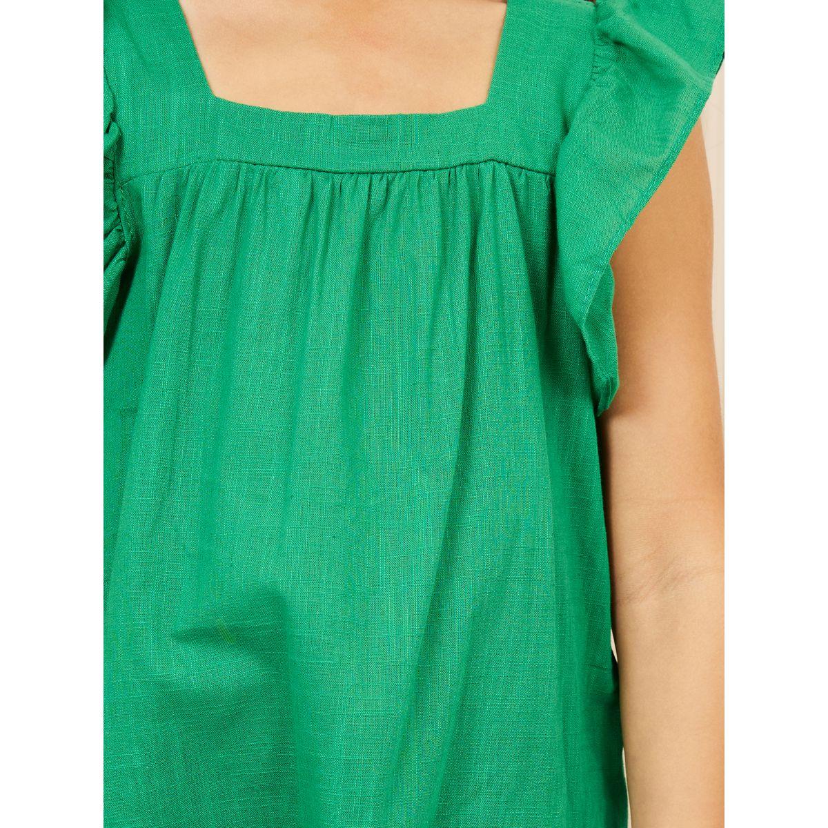 Styli Textured Drop Waist Dress with Frill Sleeves-girls-clothing-dressesandjumpsuits-image-3
