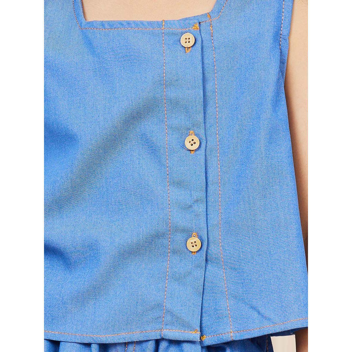 Styli Front Button Closure Denim Top and Pocket Detail Shorts Set-girls-clothing-setsandcoords-image-3