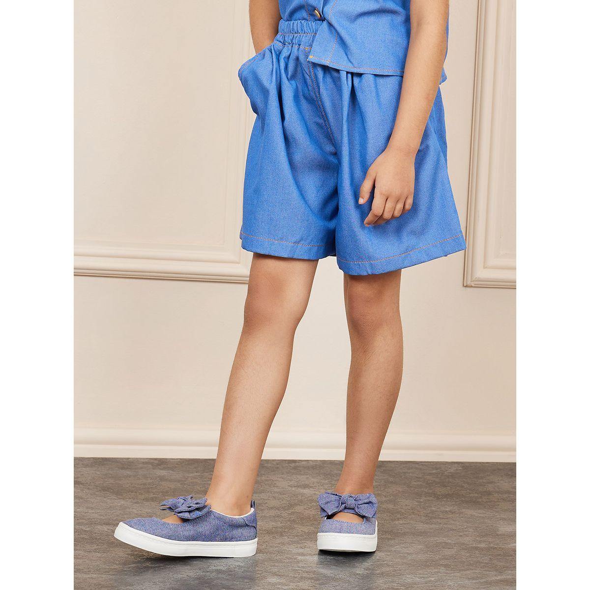 Styli Front Button Closure Denim Top and Pocket Detail Shorts Set-girls-clothing-setsandcoords-image-4