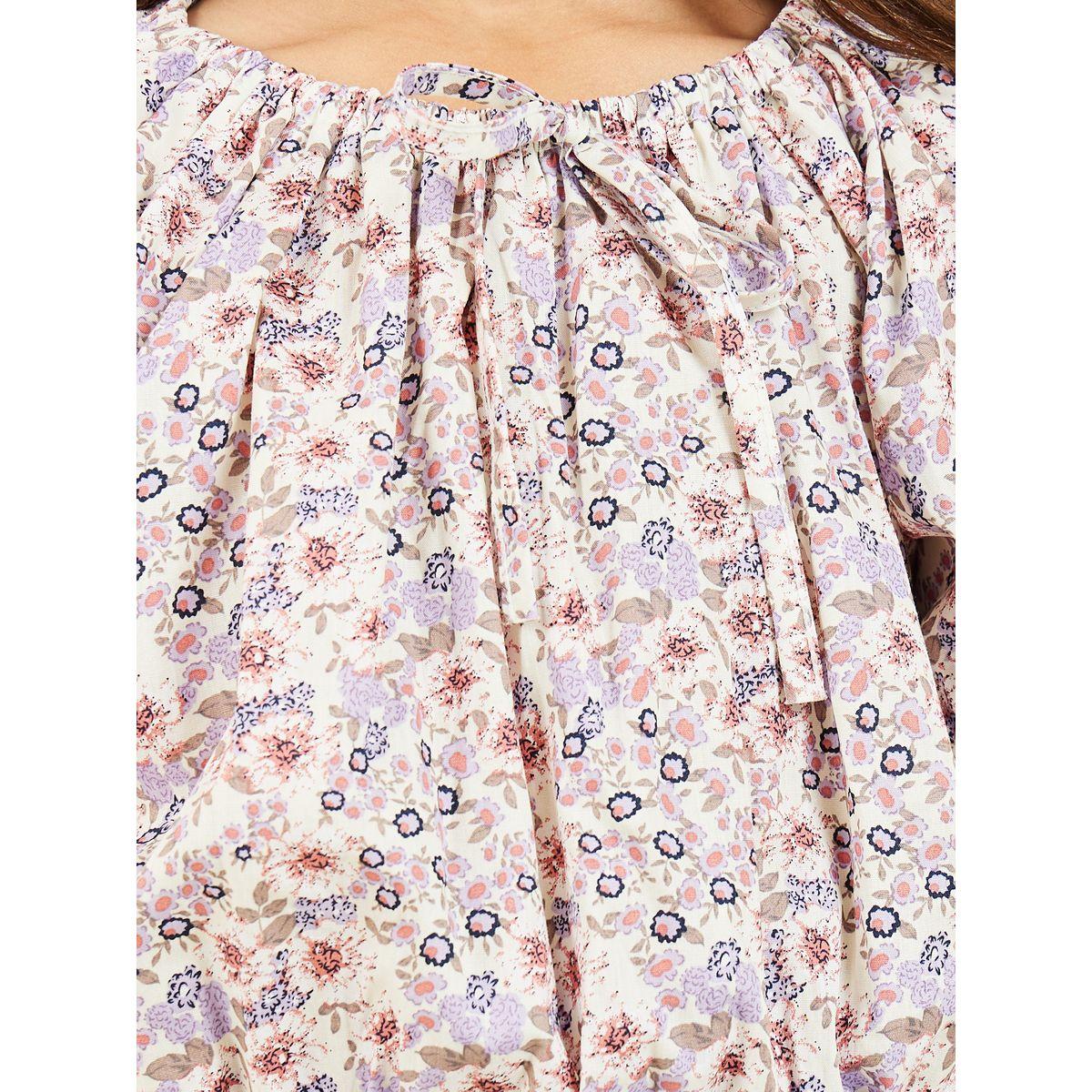 Styli Floral Printed Smocked Waist Top & Pleated Ruffle Cuff Hem Pant Set-girls-clothing-setsandcoords-image-3